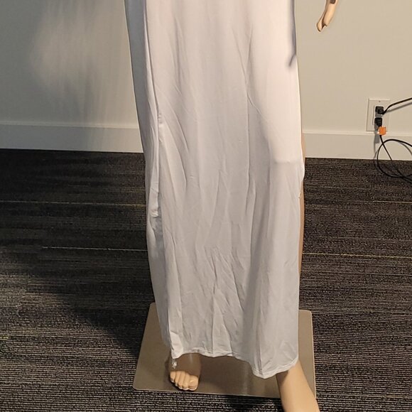 Sexy Women White Long Classy Dress Stretch Silver Seqence Club Medium SL6036-1 - Picture 3 of 9